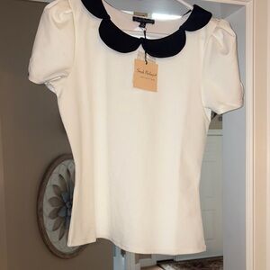 Smak parlour Chic White and Black Blouse with Peter Pan Collar